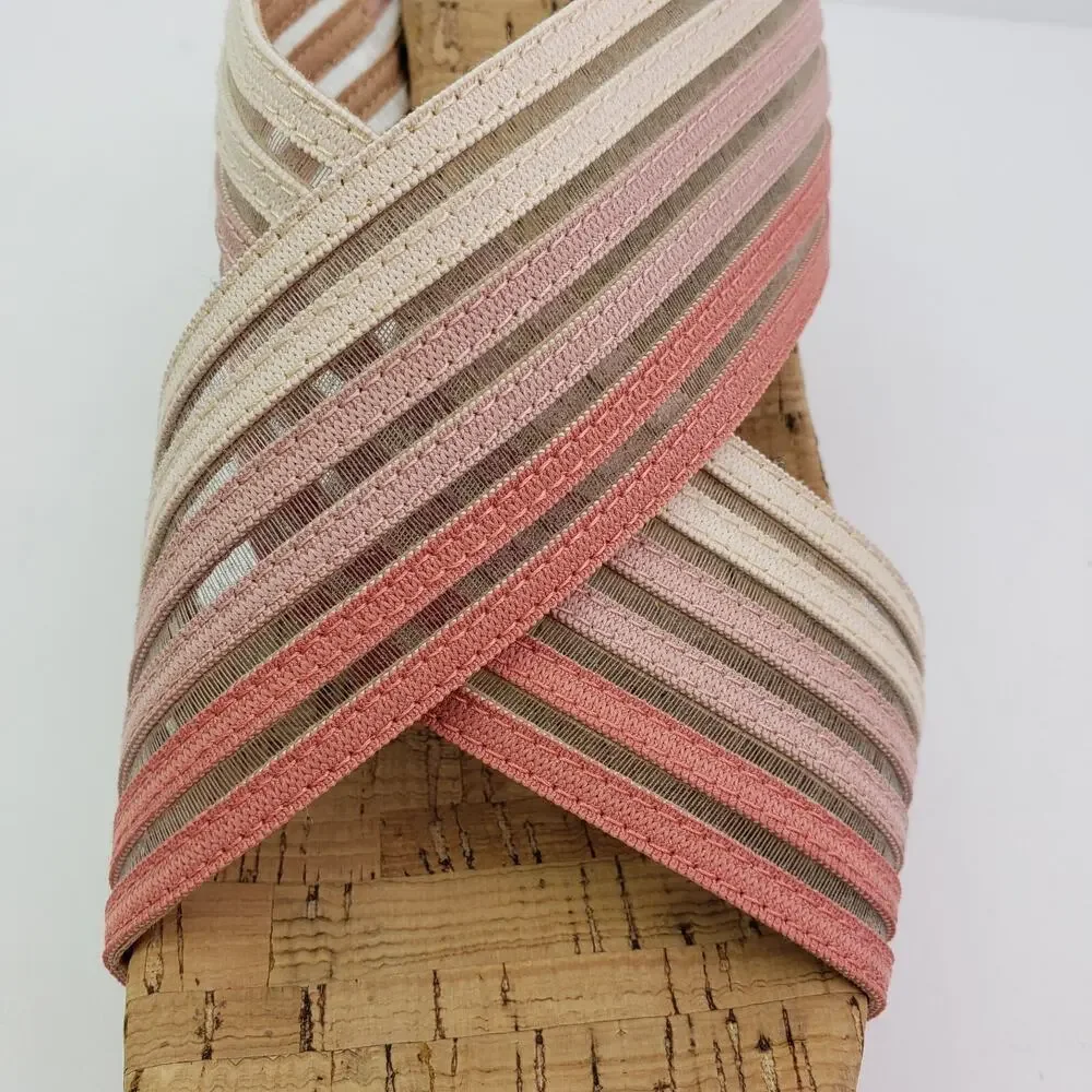 Lucky Brand Mykayla Womens Size 9.5 Pink White Cork Slide Wedge Sandals